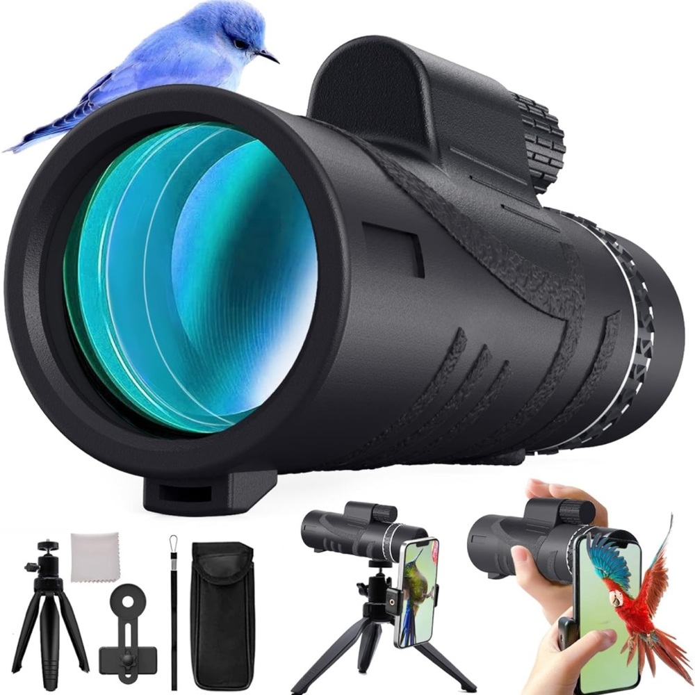 HD Portable Telescope w Tripod Smartphone Mount Case Cloth Compass Monocular